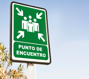 Cartel verde de punto de encuentro