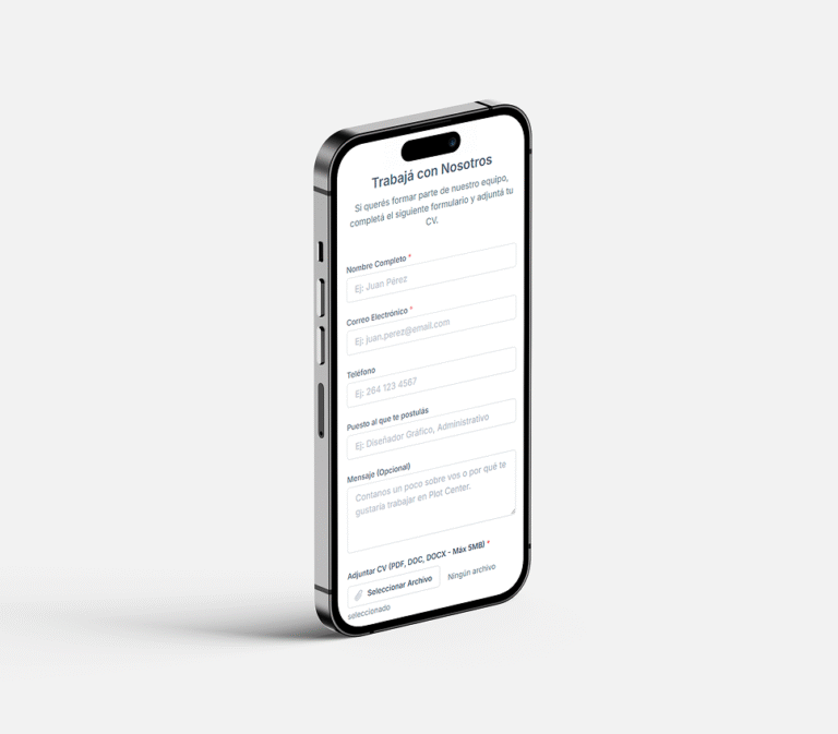 Formulario Trabajá con Nosotros en un celular